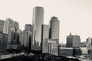 city skyscrapers in black and white