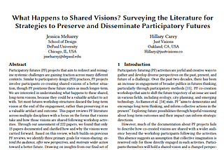 A screenshot of an acadmic paper titled: What happens to shared visions? Surveying the literature for strategies to preserve and disseminate participatory futures