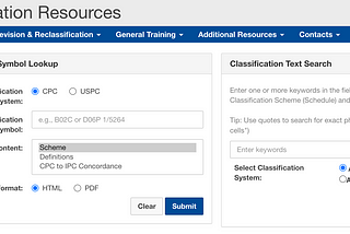 USPTO Classification Resource search interface