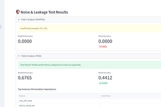 Screenshot of Noise & Leakage Test Results within Quick Test