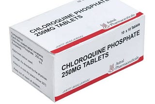 A box of Chloroquine Phosphate 250mg tablets