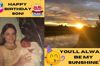 The photo is of me and my son in the hospital when he was born. The photo I took of a sunrise in Texas was a great addition. I love using Canva.