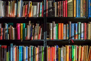 Three shelves of books