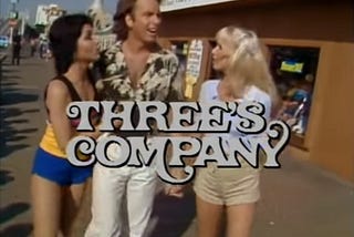 John Ritter as Jack in a hawaiian shirt and Jane and Chrissy from Three’s Company introduction