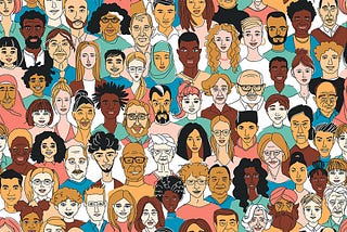 Sketch of people of diverse gender, age, ethnicity, and abilities