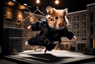 A Hamster dressed as Tom Cruise in Mission Impossible