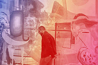 Black man walking through the Henie Onstad Art Center, looking down with a contemplative expression, suggesting a moment of introspection.