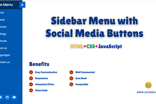 Responsive Sidebar Menu with Social Media Buttons Using HTML and CSS