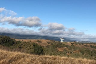 Panoramic image of Stanford Dish Hike on a cloudy day