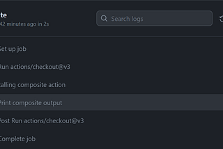 Github Actions logs interface after the composite action was executed