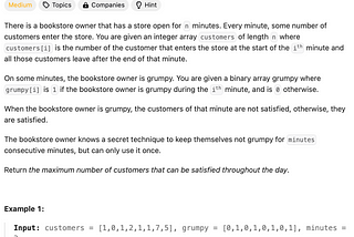 LeetCode Daily Problem 1052. Grumpy Bookstore Owner: Jun 21, 2024