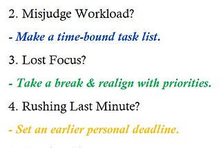 A page where the five challenges of time management and solutions are written