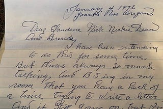 The picture shares the greeting and first paragraph of a letter written in shaky handwriting. The date at the top reads January 4, 1972.