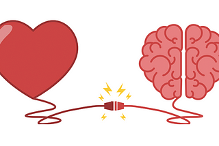 A heart and a brain connected by an electricity wire to prove the magic of connecting EQ and EI.