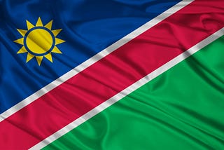 Namibian flag. Sun, blue, white, red, white, and green