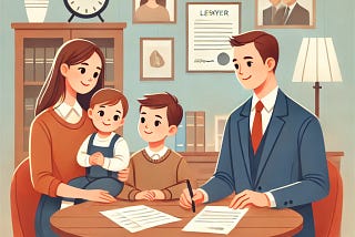 Young family at a table talking about estate planning