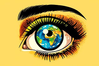 A poster of a eye with the earth/globe as the iris