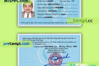 Vietnam residence card PSD template, completely editable