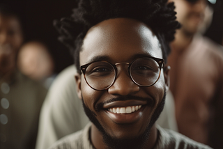 Black person smiling because he is working in tech