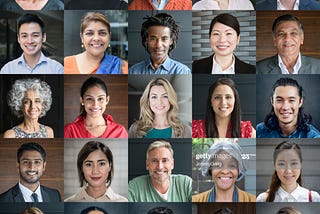 a collage of smiling faces of people from different ethnicity, age group and culture.