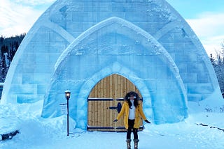 Me standing in front of the ice museum in Alaska.