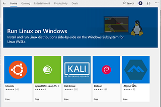 Linux distributions on the Windows Store