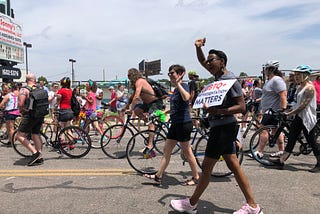 Councilwomen Jobeth Hamon and Nikki Nice walk in the 2019 Pride Alliance Parade on 39th Street.