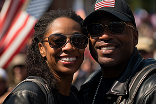 Black couple at the “Rolling Thunder Run to the Wall” event.