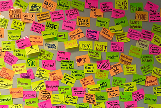 A wall with many post-it notes