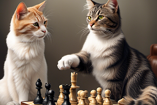 cats looking realistic playing chess