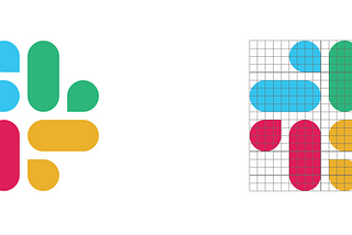 This is a snippet out of Slack’s Branding Guidelines. It’s 2 logos side by side, the one on the right has a grid on top.