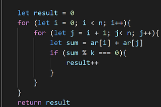 Divisible Sum Pairs Solution in Javascript
