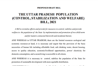 Two Child Policy Bill Draft By The UP Government