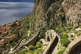 Stone pathway to Monemvasia, Peloponnese, Greece