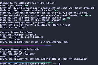 Github Job Search CLI App: Walkthrough & Takeaway