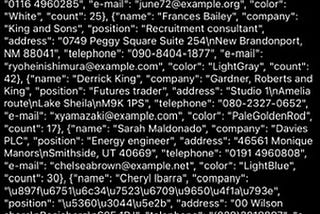 A JSON file created using Faker