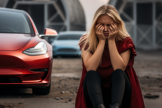 A lady with range anxiety from her Tesla Model 3