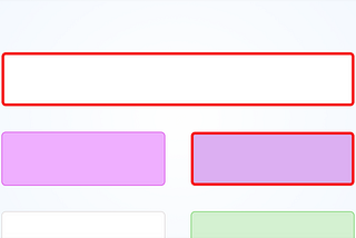 An abstract representation of elements on a page. Rectangles, highlighted purple, green, and some with red borders.