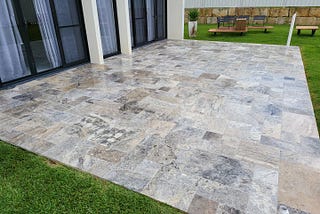 Silver Travertine French Pattern Outdoors: A Harmonious Blend