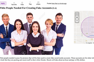 This is an ad I found for white models. The pics are for creating these fake accounts.