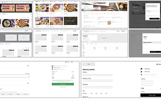 Wireframe results for Uber eats, composed of 5 screenshots and their respective prototype