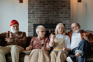 Old friends sitting on couch