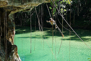 Having fun at The Holy Rock on Bladen River, Belize