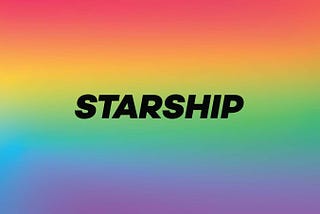 Black Starship Logo over a pastel rainbow gradient