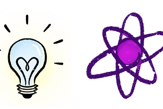 a lightbulb and an atom, draw in childlike style