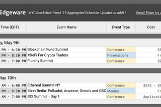 NY Blockchain Week 2019: Aggregated Schedule of Events