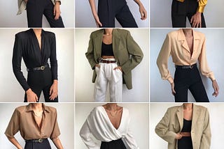 A screenshot of an instagram seller showcasing their slacks, blazers and shirts for sale.