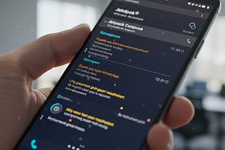 An Android phone in someone’s hand, the phone screen displays the word Jrtpack followed by code