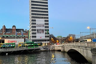 CEASEFIRE NOW’ banner displayed on Liberty Hall in Dublin