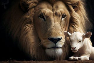 A lion and a lamb lying peacefully side by